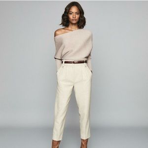 NWT Reiss Lorna Off Shoulder Drape Knitted Top Color Stone Size S